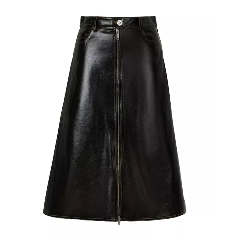 Nocturne Tumbled Midi Skirt Leather Faux NWT Bitter Coffee Dark Brown‎ Full Zip